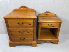 Two pine bedside cabinets, the larger approx 58cm x 46cm x 67cm tall, with three drawers, the