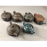Collection of Chinese Yixing teapots of various designs (6 in total)