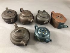 Collection of Chinese Yixing teapots of various designs (6 in total)