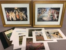 Collection of decorative prints to include two Botticelli works in contemporary gilt frames and a '