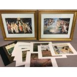 Collection of decorative prints to include two Botticelli works in contemporary gilt frames and a '