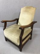 Adjustable reclining, vintage oak framed armchair