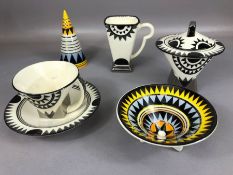Collection of Art Deco style ceramics by MOORLAND, Staffordshire Chelsea Works, Burslem, in a