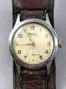 Rotary 1940/50s Super Sports stainless steel wristwatch: Mechanical movement with leather strap