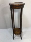 Mahogany two tier plant side with circular inlay, approx 98cm tall