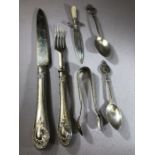 Collection of Silver hallmarked items to include sugar nips, bookmark spoons etc (total weight