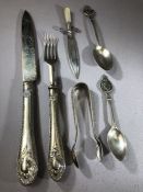 Collection of Silver hallmarked items to include sugar nips, bookmark spoons etc (total weight