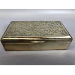 Silver 950 continental cigarette box highly decorated and initialled to the hinged lid approx 5.3