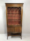 Tall display cabinet on splayed legs with single glazed door cupboard and shelf under, approx 80cm x