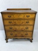 Burr walnut chest of four graduated drawers on four raised feet with scallop detailing, approx