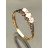 18ct Gold and platinum set Three stone Diamond ring approx size 'O'