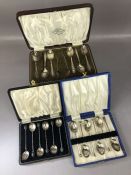 Three cased sets of Hallmarked silver spoons The largest set by Reid & Sons