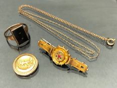Collection of 9ct gold items to include an Antique Brooch and a St Christoper (all A/F and total