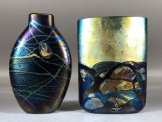 Isle of Wight Glass - Contemporary studio glass vase, of flattened oval form and decorated with