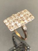 Rectangular pavé Art Deco ring set with 28 diamonds and two further diamonds to the shoulders.