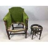 Antique armchair and wooden stool frame both for restoration