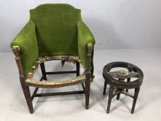 Antique armchair and wooden stool frame both for restoration