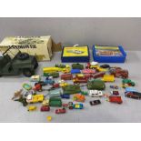 Toys: A large collection of play worn toys to include diecast models by corgi, matchbox, Dinky etc