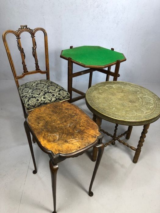 Collection of antique furniture to include reversable oak folding games/card table, folding tea