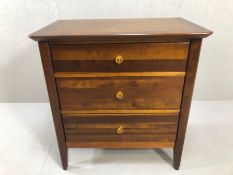 Modern dark wood chest of three drawers with decorative handles approx 80cm x 50cm x 86cm tall