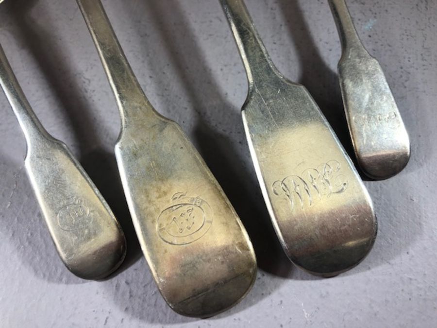 Four Silver hallmarked Victorian Fiddle spoons. Two serving spoons maker possibly A B Savory & - Image 4 of 6