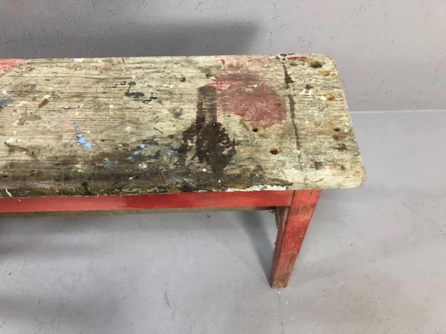 Vintage pine work bench approx 130cm x 28cm x 65cm tall - Image 4 of 5
