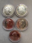 Five Silver Proof 1oz Fine Silver coins for Elizabeth II various
