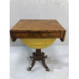 Antique yew work table, the rectangular top with drop leaves and inlaid banding, with narrow