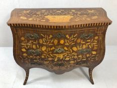 19th century Dutch bombe chest / commode of three drawers on splayed legs with inlay detailing to