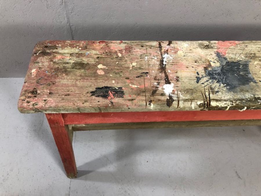Vintage pine work bench approx 130cm x 28cm x 65cm tall - Image 2 of 5