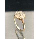 9ct Gold Diamond cluster ring, the head approx 10.5mm across, size 'Q' & 2.2g