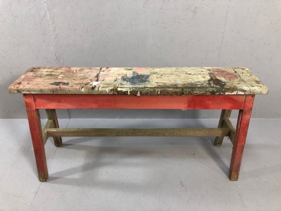 Vintage pine work bench approx 130cm x 28cm x 65cm tall
