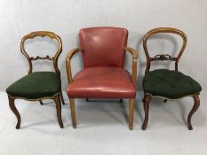 Collection of three vintage and antique chairs to include two Victorian balloon backs