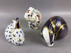 Three Crown Derby animals, a badger, rabbit & a squirrel