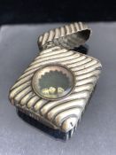 Victorian silver plated vesta case, diagonal fluting with compartment of miniature dice