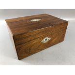 Wooden box with hinge lid and mother of pearl detailing