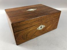 Wooden box with hinge lid and mother of pearl detailing