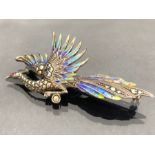 Marcasite, silver and enamel Peacock brooch, continental marked 835 approx 6cm in length