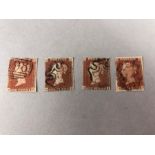 Stamps: Four 1841 Penny Red / Brown stamps