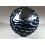 LUNDBERG STUDIOS - Contemporary studio iridescent glass paperweight, etched 2007 to base, approx 8cm