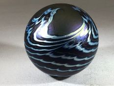 LUNDBERG STUDIOS - Contemporary studio iridescent glass paperweight, etched 2007 to base, approx 8cm