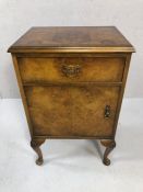 Walnut veneered bedside table with drawer and cupboard