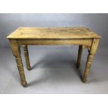 Antique pine occasional / console table, top consisting of four planks, on turned legs, approx 100cm