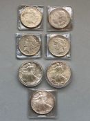 Six American Dollar coins to include 1921, 1922 & 1923 examples, plus three 1 oz Fine Silver one
