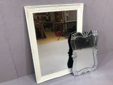 Vintage style bevel-edged mirror with white painted frame, approx 88cm x 63cm and a further