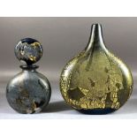 Isle of Wight Glass - Contemporary studio glass gilt foil decorated Azurene lollipop vase, approx