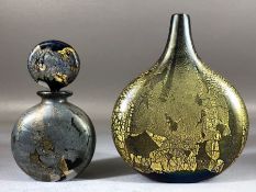 Isle of Wight Glass - Contemporary studio glass gilt foil decorated Azurene lollipop vase, approx