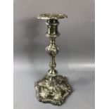 Single Hallmarked silver candle stick Hallmarked for London by maker IW dated 1767 approx 26cm