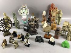 Large collection of eastern, Chinese and Japanese figurines/ Buddha's in various materials and