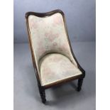Victorian bedroom chair on turned front legs and pink floral upholstery